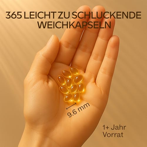 Vitamin D3 Hochdosiert Depot 5000 IU 365 Kapseln - Vitamin D3 5000 IE mit kaltgepresstem nativem Olivenöl Extra für optimale Absorption - Vitamin D Hochdosiert Ohne Gentechnik, glutenfrei, laktosefrei