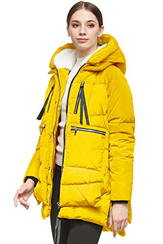 Orolay Damen Daunenmantel mit Verdickung Parka Kapuze Langer Puffer Mantel für Winter Gesteppte Gepolsterte Winddichte Oberbekleidung Gelb M