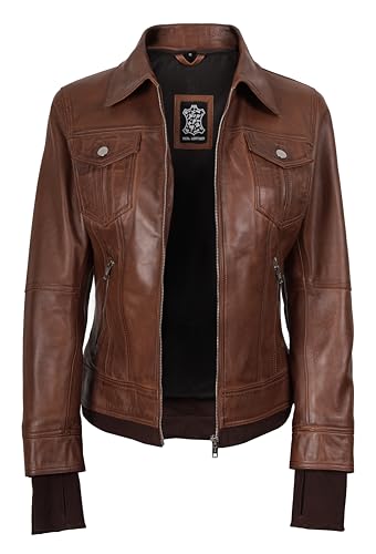 Image of Womens Leather Jacket with Detachable Hood - Real Lambskin Bomber Jacket Thumbholes Women