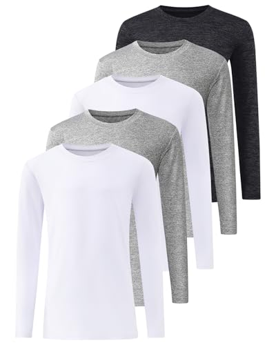 5 Pack: Youth Girls Long Sleeve Shirts Dry Fit Athletic T-Shirts Soft Active Performance Tees Tops for Kids Teens