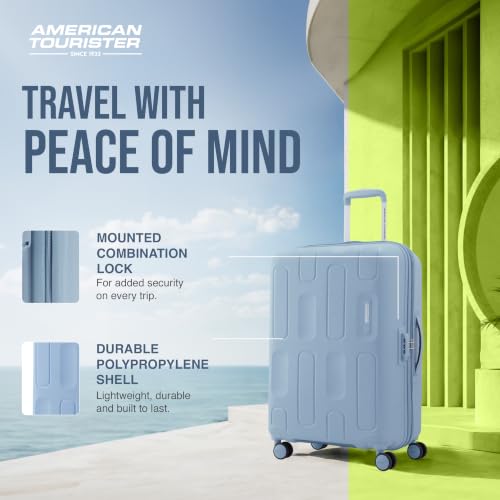 Image of American Tourister Ivy 2.0|Medium Size Check-in Spinner Trolley Bag (68 cm)|360 8 Wheel Travel Luggage|Hard Case Polypropylene (PP) Suitcase|Combination Lock|Blue Frog