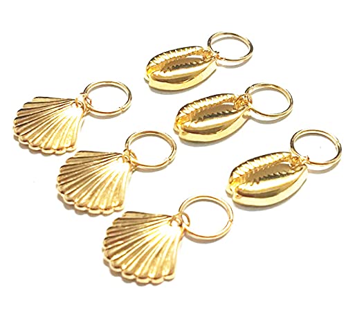 GOLD XIONG PADISHAN Hair Jewelry for Women Braids Accessories, Dreadlock Beads Rings Cuffs Clips, Hair Locs Metal Gold/Silver Color Shell Butterfly Feather Beads For Braids Decoration(gold shell)