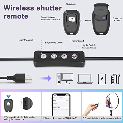 WESEARY 12" Ringlicht mit Stativ Handy - Selfie Licht Ringleuchte mit 63 Zoll Robust Stativ - Ring Light Phone Tripod mit 3 Farbe Und 10 Helligkeitsstufen für Tiktok Streaming Video – Bild 7