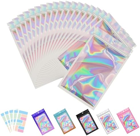 100 Pcs Holographic Bags with Clear Window,