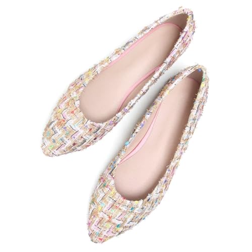 ZTWUTANG Stunner Women Retro Slip-On Ballet Shoes Soft Solid Classic Pointed Toe Flats Pink 43, 9.52