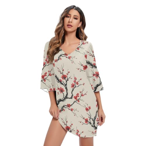Robe hawaïenne courte col en V chic imprimé floral