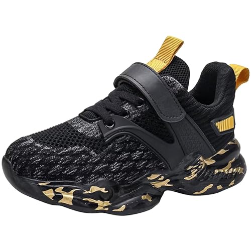 Zapatillas de baloncesto para niños, transpirables, de malla, sin cordones, informales, suaves, suela plana, tenis para correr, atléticas, ligeras, cómodas al aire libre, Black, 35 EU