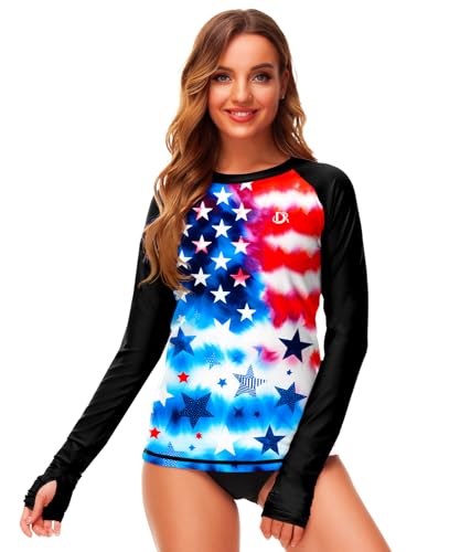 Image of Deerose Womens Gradient Rash Guard UPF 50+ Swim Shirts Surfing Top with Thumb Hole