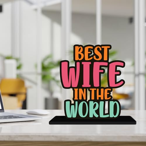 Image of Artvibes Best Wife in the World Quotes Table Decor for Office Desk | Home Decoration Items | Living Room | Modern Art Wooden Showpiece Decorative Gift Item (SP 1178)