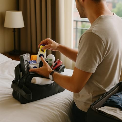 Men's Genuine Leather Travel Toiletry Bag - Black RAS Wallets 3510 - Image 3