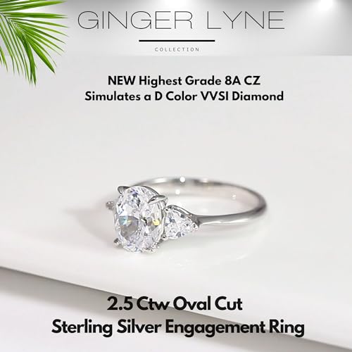 Oval CZ Engagement Rings for Women by Ginger Lyne |2 Ct Faux Diamond Ring |14K White Gold over 925 Sterling Silver Wedding for Women | Travel Promise or Bridal for Her2