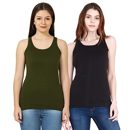 Image of FLEXIMAA Women's Cotton Plain Round Neck Sleeveless T-Shirt