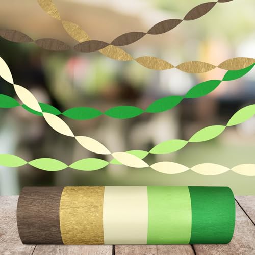 Image of 5 Rolls Green & Gold Crepe Paper Streamers, Crepe Paper Craft for Wedding Baby Shower Birthday Bridal Party Engagement Decorations Supplies