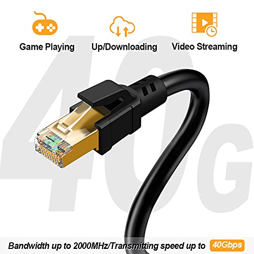 Image of CableCreation Cat 8 Ethernet Cable, Network Patch Cable 40 Gigabit 2000MHz SFTP Internet LAN RJ45 High speed Cable Cord for Modem, Router, PS3, PS4, Xbox, Black (26.6ft)