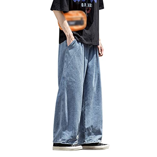 PGOJUNI Men's Baggy Jeans Retro Hip Hop Wide Leg Denim Pants Stretchy Loose fit Straight Leg Jeans Trousers 90s Streetwear