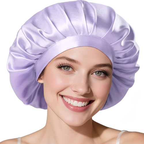 LitBear 22 Momme - Cuffia in Seta per Dormire, 100% Seta di gelso, 100% Silk Bonnet con Fascia Elastica, Traspirante e Regolabile per Capelli Ricci, Colore: Rosa., 61