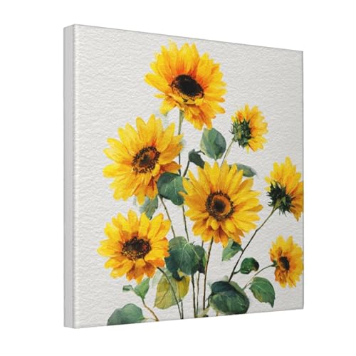 Lienzo de girasoles para sala de estar con diseño estético floral de otoño enmarcado, 30x30 cm