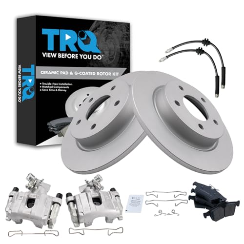 Image of TRQ Rear Brake Pad and Rotor Set Ceramic G Coated Rotors Calipers Compatible with 2009-2013 Mazda 3