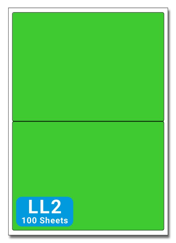LL2 - A4 Sheet Labels - 2 to View 143mm x 199mm - 100 Sheets per Box (200 Self Adhesive Permanent Labels) (Green)