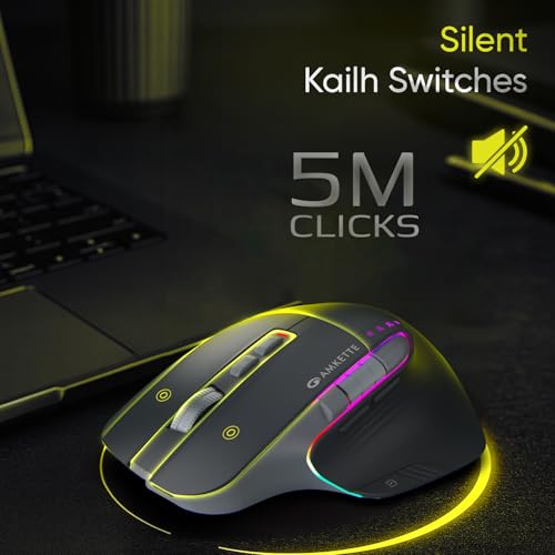 Image of Amkette XS Series Flow Ergonomic Wireless Mouse /Bluetooth Mouse with Side Scroll, 2.4GHz & 3X BT, 8 Buttons, Multi-OS, Rechargeable, 3200 DPI, RGB Lighting, Productivity Design, 2 Yrs Warranty