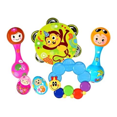 EastSun Sensory toys for Babies - Rattle Toy Set with Maracas, Sand Eggs, Tambourine for Musical Instrument Early learning, Water Teething Toys for 0-12 Months Old Boys Girls Gift Cover