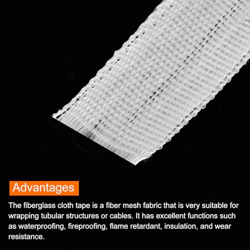 Image of MECCANIXITY 2pcs Fiberglass Cloth Tape 50m(55 Yard) x25mmx0.2mm E Glass Fiber Fiberglass Mesh Glass Fiber Mesh Woven Fiberglass Fabrics Insulation Tape for Reinforcement Repair