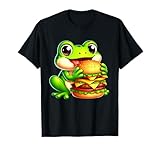 Frog Eating Cheeseburger Food Lover Funny Frog Design T-Shirt