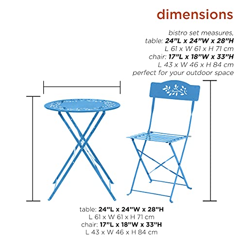 Alpine Corporation Bistro Set, Table: 24" L X 24" W X 28" H Chair: 17" L 18" W X 33" H, Blue #TOP2