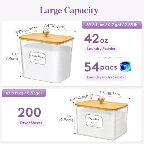 Image of Lifewit Laundry Pods Container with Lid, 0.53+0.7gal, Natural, 3 Pcs