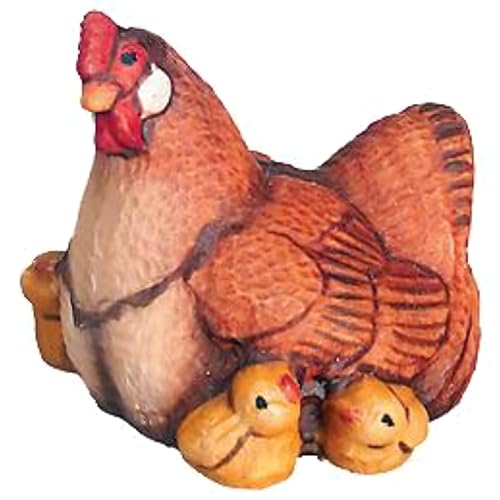 Dolfi | Gallina con pollitos de madera 10 cm | Madera natural de Val Gardena | Belén y Natividad