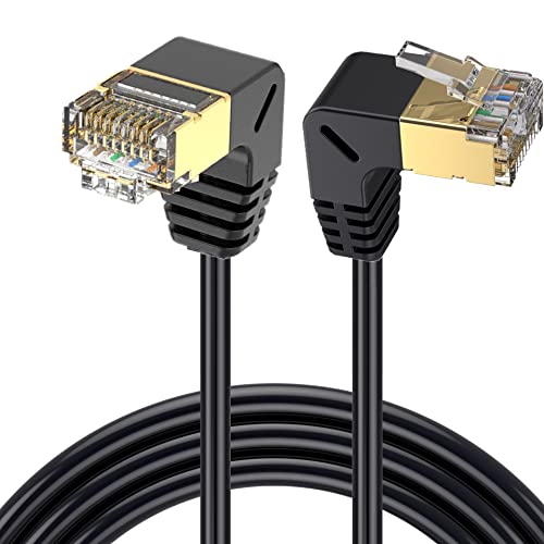 Image of CAT8 Crystal head Gold-plated Slim Flexible high-speed CAT 8 network cable, 10 Gigabit 90 degrees angled bent, 50cm, Black (UP-DOWN)