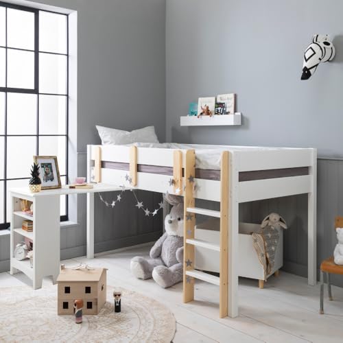 Noa and Nani Una Midsleeper Cabin Bed & Tent in Classic White (Una Midsleeper Cabin Bed with Moro Desk in Classic White)