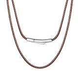 Mens Brown Leather Necklace Cord Chain for Pendant Waterproof Unisex Jewelry with Durable Stainless...