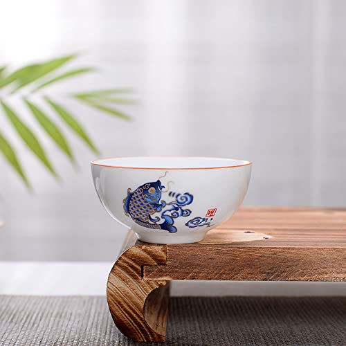 Image of Liang baobao Chinese Tea Tasting Cup Set of 4, 2oz White Porcelain Mini Cups for Gongfu Tea Ceremony (Fish jump)