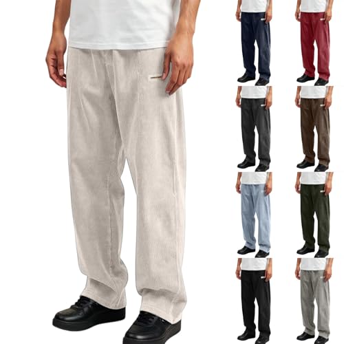 Mens Corduroy Wide Leg Pants Elastic Waist Lightweight Drawstring Lounge Pants Regular Fit Classic Business Work Pant4