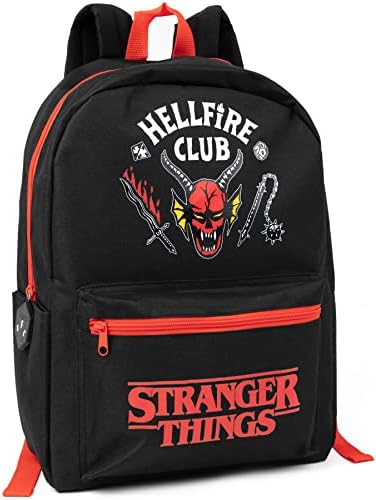 Stranger Things Backpack Kids Teens | Girls Boys Hellfire Club Black Rucksack | Luggage Sports School Bag with Adjustable Straps | Series Merchandise Gifts, Black, One Size, Rucksack Backpacks