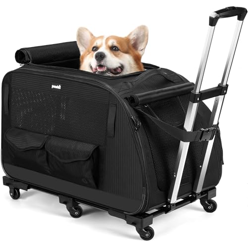 Pecute Cat Carrier with Wheels, Large Space Dog Carrier up to 40l...