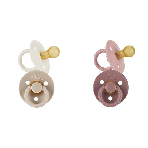 Itzy Ritzy Juego de 4 chupetes de goma natural para recién nacidos de 0 a 6 meses con pezón en forma de cereza en flor, palo de rosa, coco y tostadas