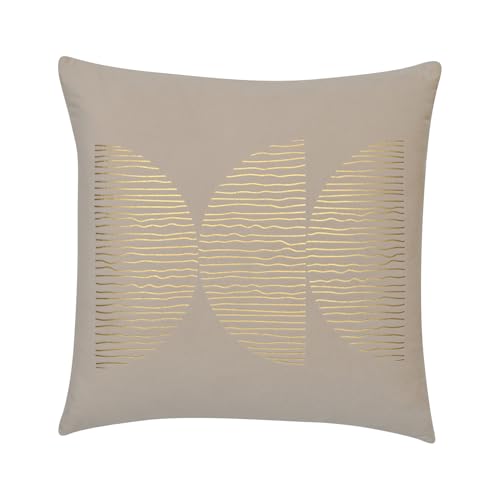 Image of Wakefit Designer Cushion Cover | 16x16 inch | Velvet Foil Print Fabric | Machine Washable | Pack of 1 | Double Arc | Off White Fabric & Golden Print