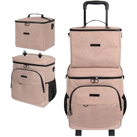 Cooler Bag Wheeled Double，Large Removable Insulated Rolling Cooler Collapsible Leakproof Portable Ice Packs for Camping Picnic Beach Travel（Khaki） Cover