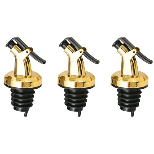 Generisch ausgießer für flaschen, Ausgießer, Goldene Flaschenausgießer (3er Set) aus Kunststoff für Öl, Essig & Spirituosen - Passend für 2,3 cm Innendurchmesser - Mit Verschlusskappe