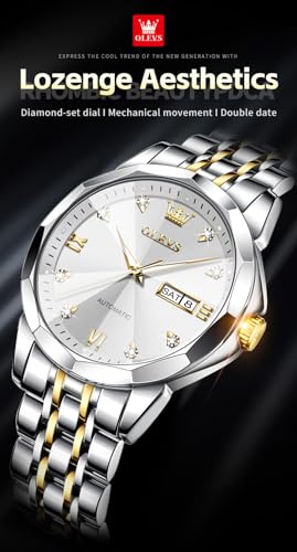 Image of OLEVS Watch for Men Automatic Classic Mechanical Watch Diamond Mirror Stainless Steel Dress Casual Waterproof Day /Date Calendar