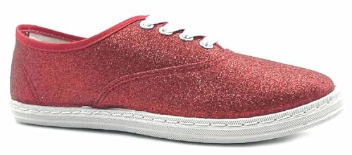Shoes 18 Womens Canvas Shoes Lace up Sneakers 324 Red Glitter 8.5