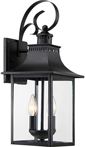 Quoizel Chancellor Outdoor Wall Lantern, 19 Inch 2-Light Vintage Wall Sconce, Mystic Black Lantern Wall Light, Clear Glass, Outside Lights for Patio, Porch, Front Door, Garage, Deck & Backyard