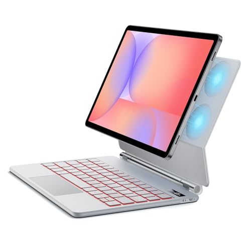 Image of JUQITECH Magic Keyboard Case for Samsung Galaxy Tab S10 Lite S10 FE S9 FE 10.9 Inch S11 S9 11 inch, Floating Cantilever Magnetic Stand Wireless Backlit Trackpad Keyboard, S Pen Slot LED Display