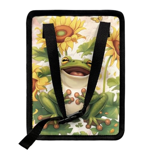 Image of Talayituse Frog Sunflower Butterfly Print Car Trash Bin, Large Size Auto Trash Can Adjustable Portable Garbage Can with Lid, Vehicle Hanging Bag for Headrest Front Back Seat