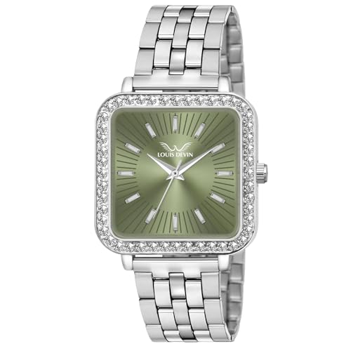 Image of LOUIS DEVIN Stainless Steel Chain Analog Wrist Watch for Women (Silver /Pink /Blue /Green Dial) | LD-WTS503-CH