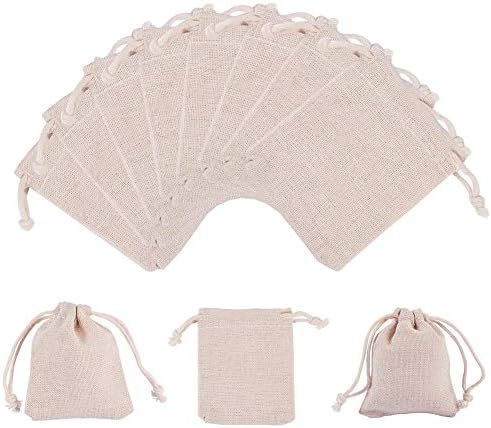 PandaHall Elite 30 pcs 9x8cm Rectangle Cotton Packing Pouches Drawstring Bags Jewellery Pouches Bags Drawstring Bags Gift Bags, Floral White