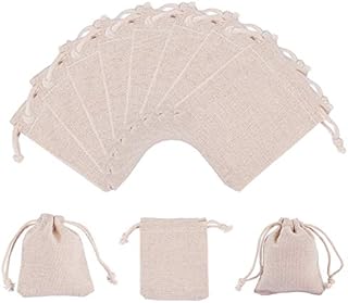 PandaHall Elite 30 pcs 9x8cm Rectangle Cotton Packing Pouches Drawstring Bags Jewellery Pouches Bags Drawstring Bags Gift Bags, Floral White