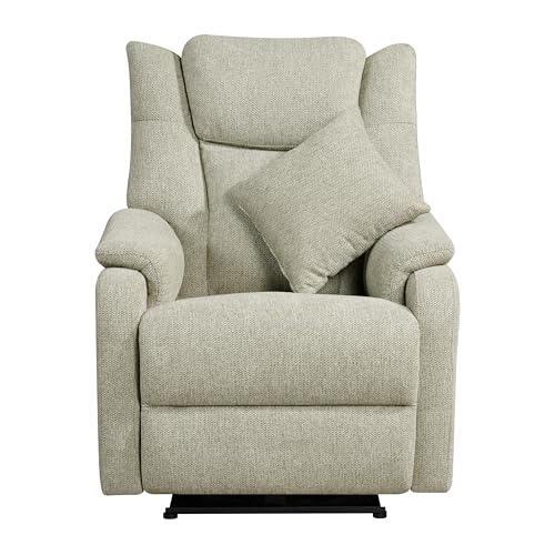 Image of DrapeLux 1 Seater Motorized Recliner Chair - Light Green Fabric, Padded & Comfortable, Extra Back Support, Eucalyptus Wood Frame, Semi Knockdown, 5-Year Warranty